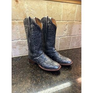 Lucchesé 2010 Women’s Studded Rocker Square Toe Boots Black Silver 8.5 GUC